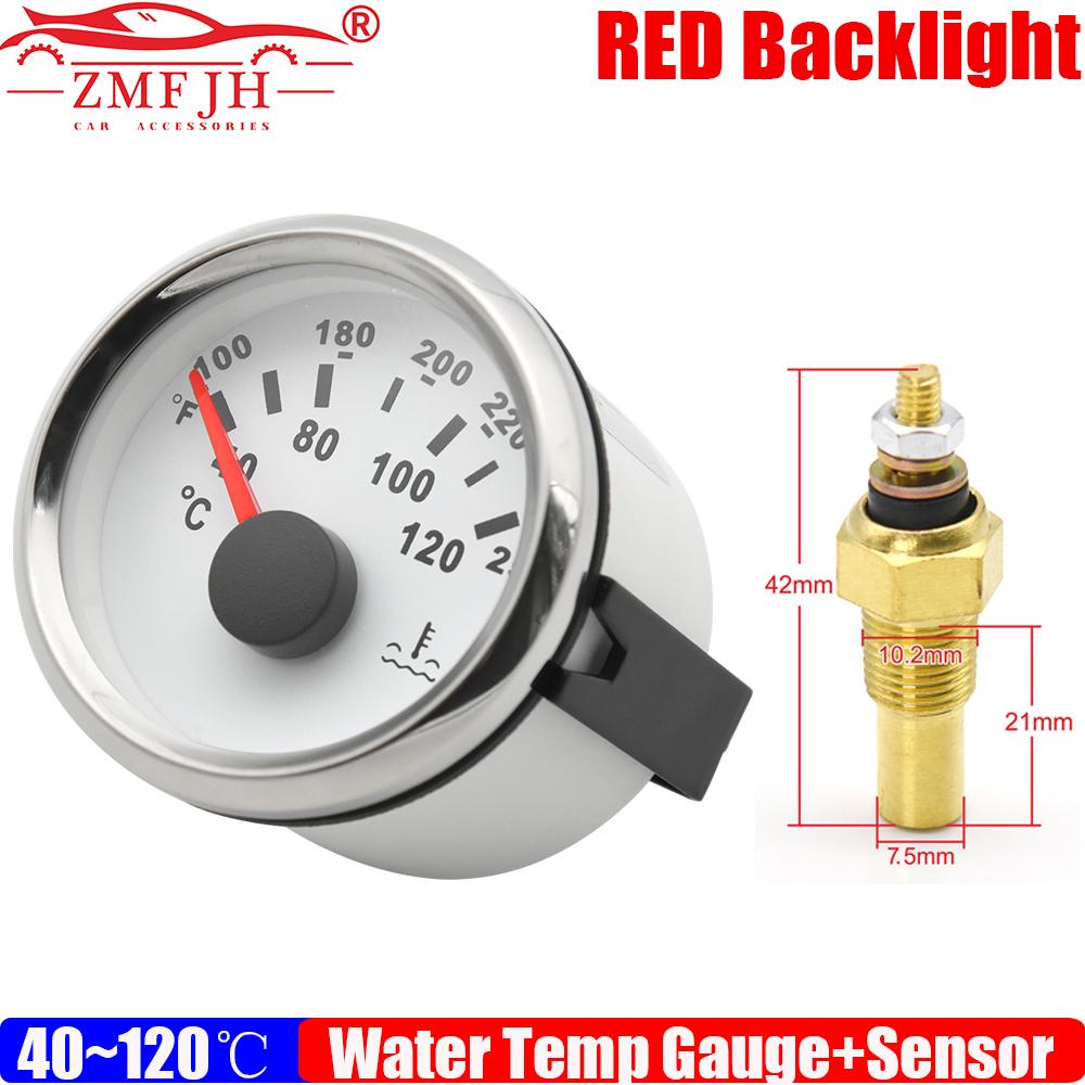 ZMFJH Red Light Pointer 52MM Water Temperature Gauge with Sensor 40-120℃ Water Temp Meter Indicator For Car Boat Yacht Marine