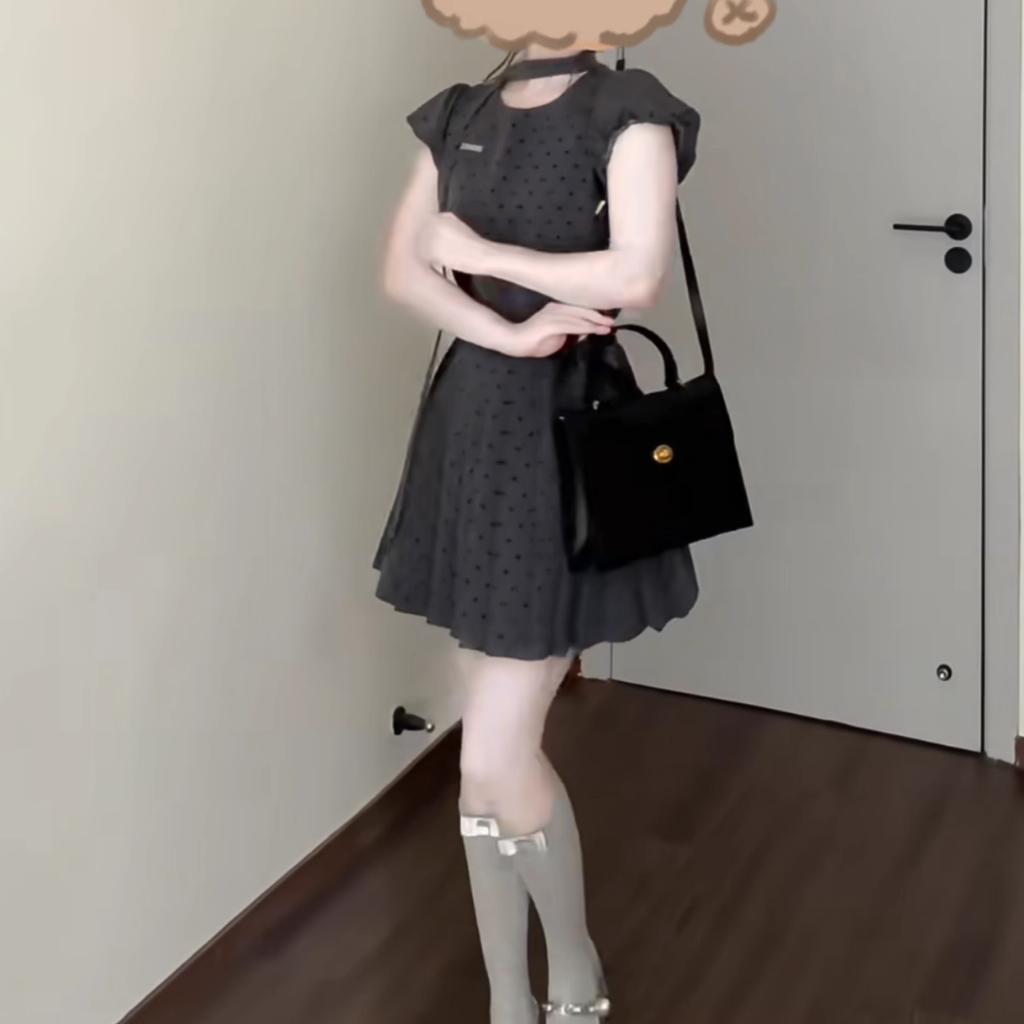 Summer new French temperament celebrity high-end polka dot sleeveless dress women's waist and thin short skirt