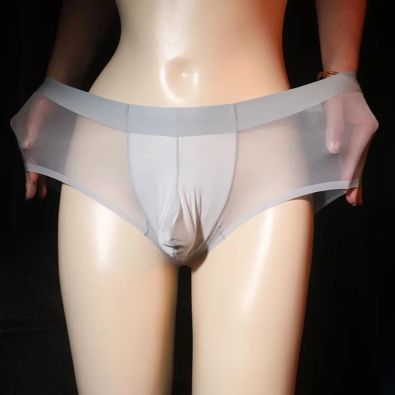 Transparent Ultra Thin Briefs Men Sexy Underwear Smooth Ice Silk Lingerie See Through Underpants Male Sexy Bulge Pouch Panties