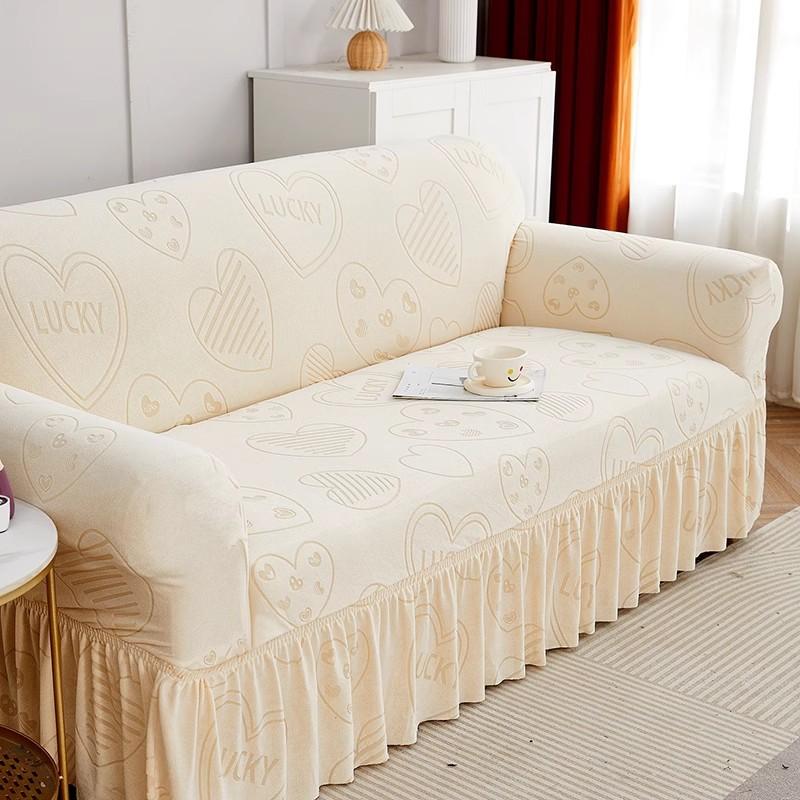 Skirt Sofa Cover All-Inclusive Universal Four-Season Universal Anti-Cat Scratch Straight Row Three-Person Sofa Cover Cloth