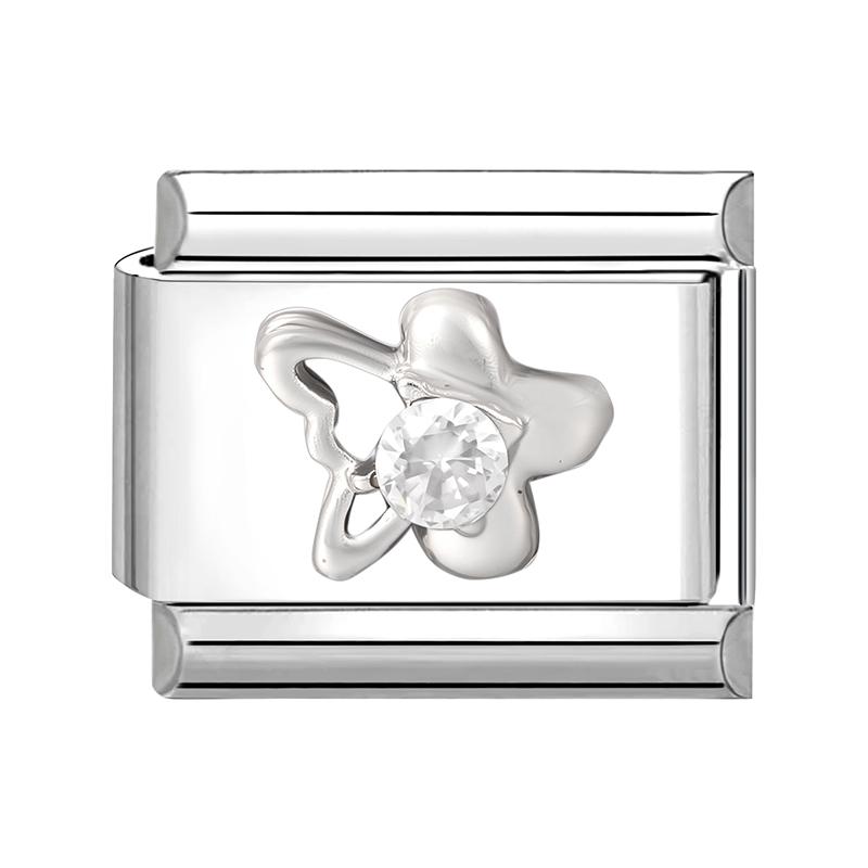 

New Shiny Zircon Heart Butterfly Flower Star Bow Italian Charm Links Fit 9MM Stainless Steel Bracelet Girls DIY Making Gift