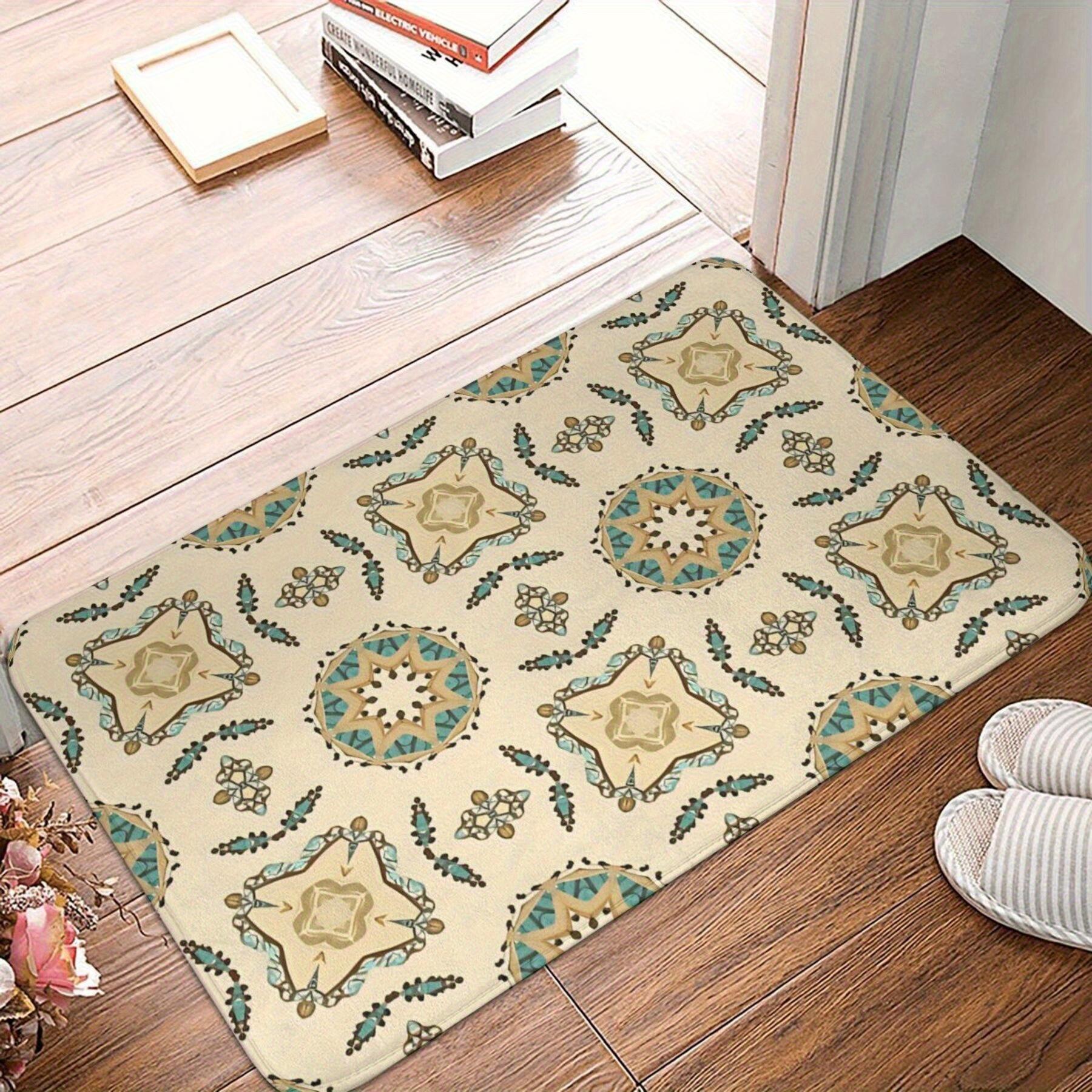 

Machine Washable Polyester Doormat- Rectangular Non-Slip Backing, Lightweight, Indoor Boho Chic Welcome Mat for Kitchen, Balcony 40x60cm