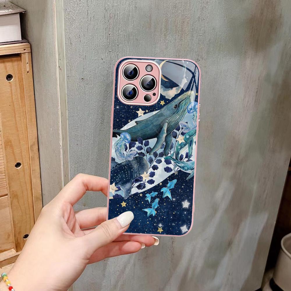 Whale Phone Case Tempered Glass For iphone 14 13 12 11 Pro Mini XS MAX 14Plus X XS XR Fundas