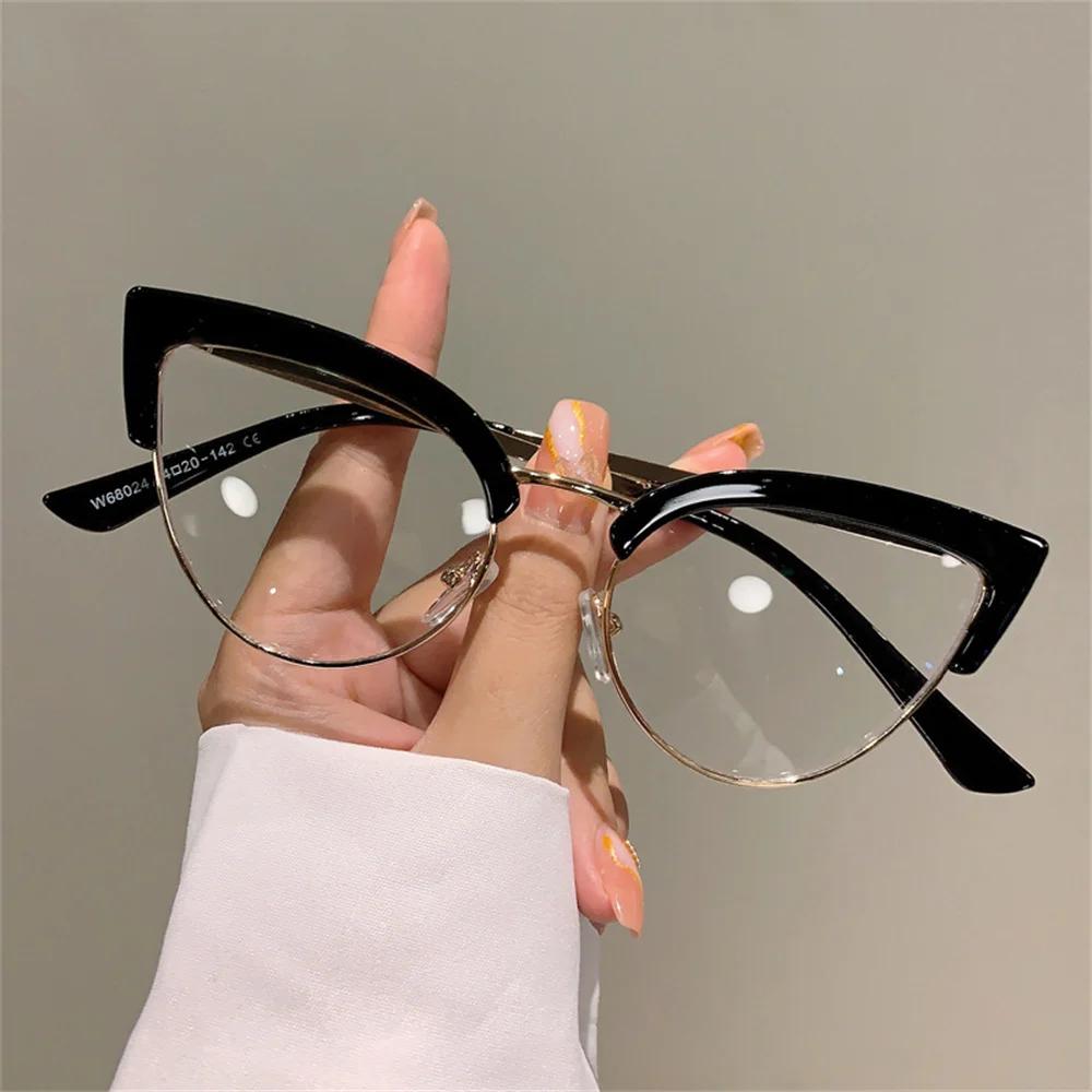 

Fashion New Vintage Cat Eye Glasses Frame New Stylish Metal Women Eyewear Trendy Brand Design Non-Prescription Eyeglasses