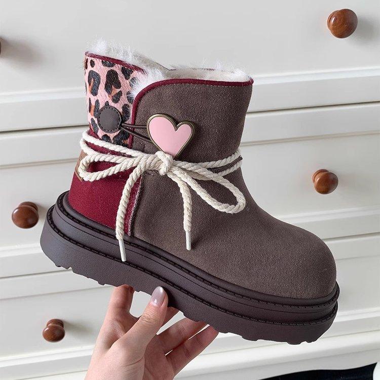 

Soft leather version~ Mint chocolate snow boots 2024 winter new thick-soled versatile non-slip velvet warm Martin boots 40 бордовый