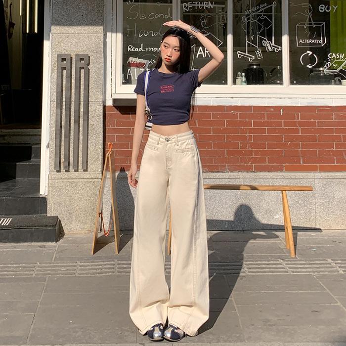 Jeans for Women, Spring High Waist, Slim and Loose Draped Straight Pants for Women, Spring Wide-leg Pants for Women, Spring