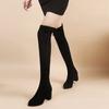 Autumn Faux Suede Women Heels Zipper Elastic Knee High Boots Women Tube Lace-up Thigh Gigh Boots Black Botas Mujer Female