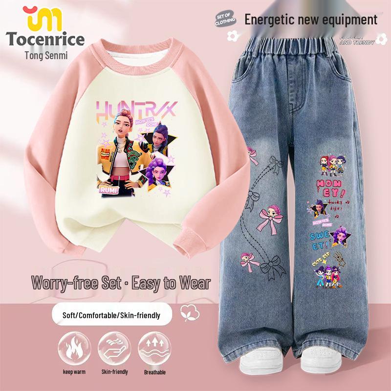 Set Hanorac Fete Vânătoare de Demoni K-Pop Toamnă/Iarnă - Ținută Casual Două Piese pentru Copii