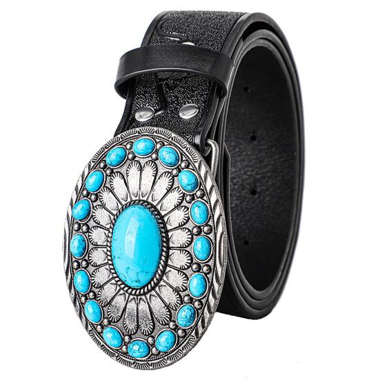 Bohemian Style Belt Synthetic Turquoise Buckle Belt Western Cowboy Cowgirl Belt Hip Hop Punk