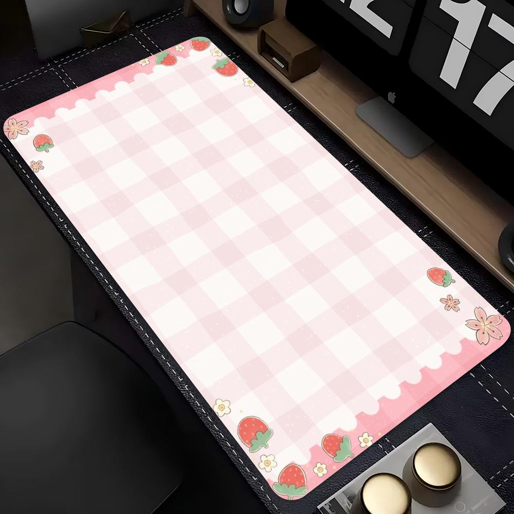 Sweet Strawberry Plaid Large Extended Gaming Mouse Pad Non Slip Desk Mat Fruit Keyboard Mousepad For Laptop Desktop Office Setup