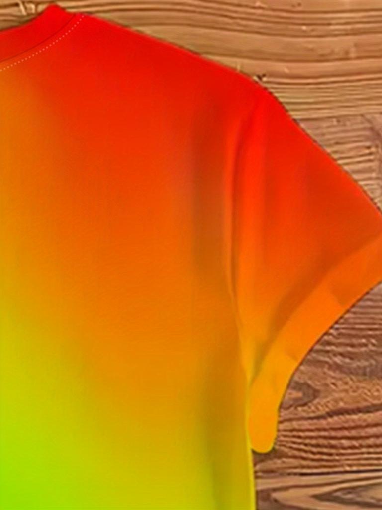 Women's Rainbow Gradient Round Neck Short Sleeve T-Shirt Colorful Dolphin Print Top