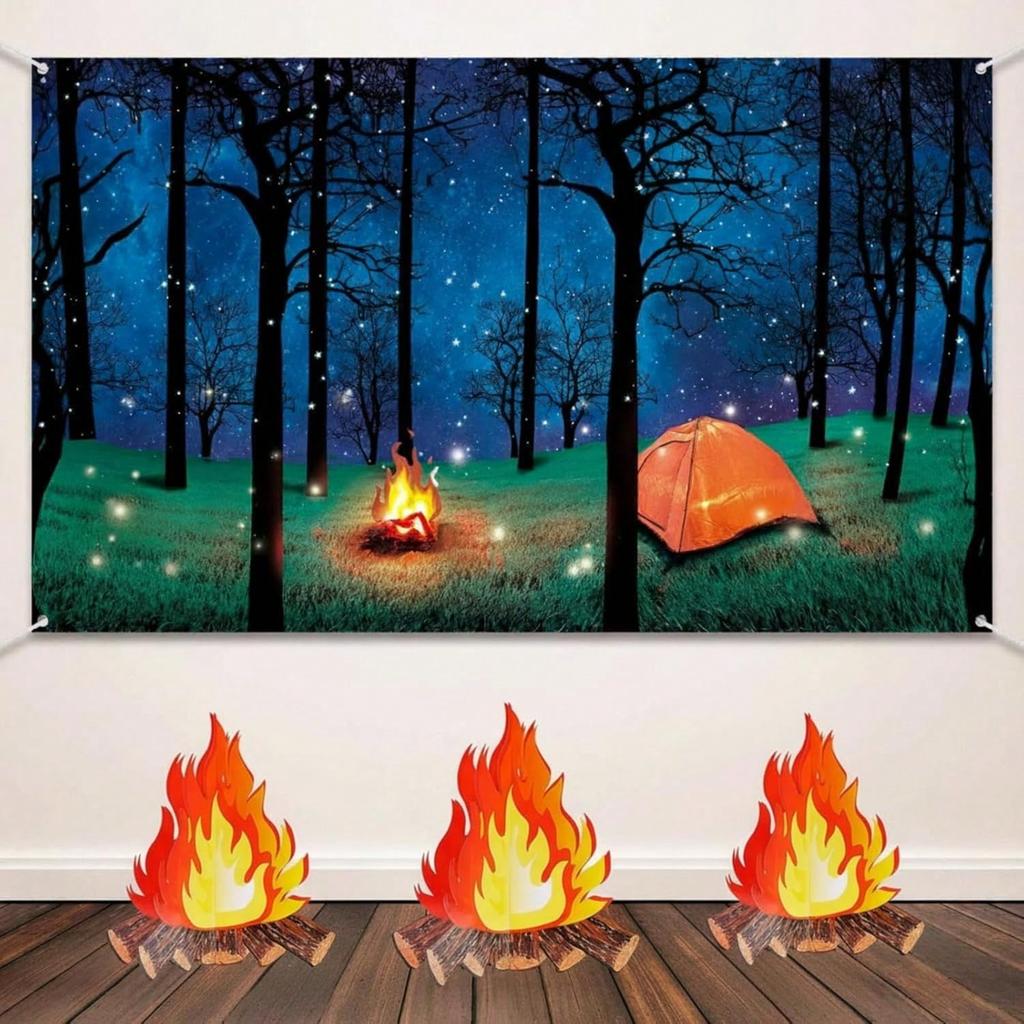 6 Set Fake Fire Fake Fireplace Campfire Flame 12 Inch 3D Cardboard Campfire Centerpiece Artificial Cardboard Fireplace Decoration