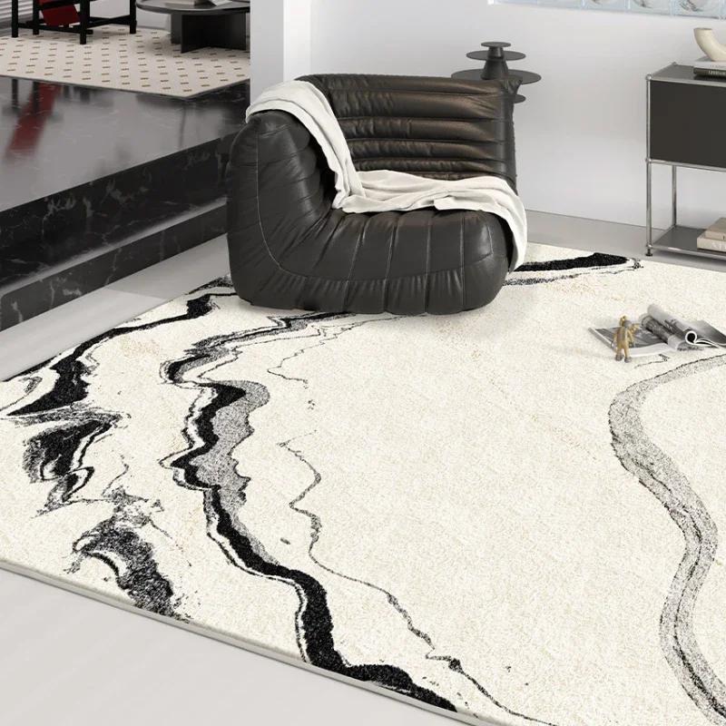 French Style Carpets for Living Room Black White Minimalist Plush Carpet Fluffy Soft Bedroom Decor Thicken Rug Luxury Lounge Mat