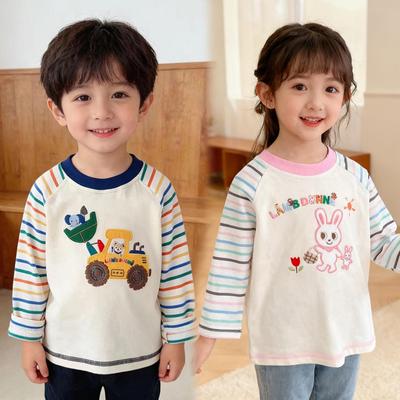 Kids' Raglan Stripe Long-Sleeve Cartoon T-Shirt - Boys' Round Neck Base Layer 2026
