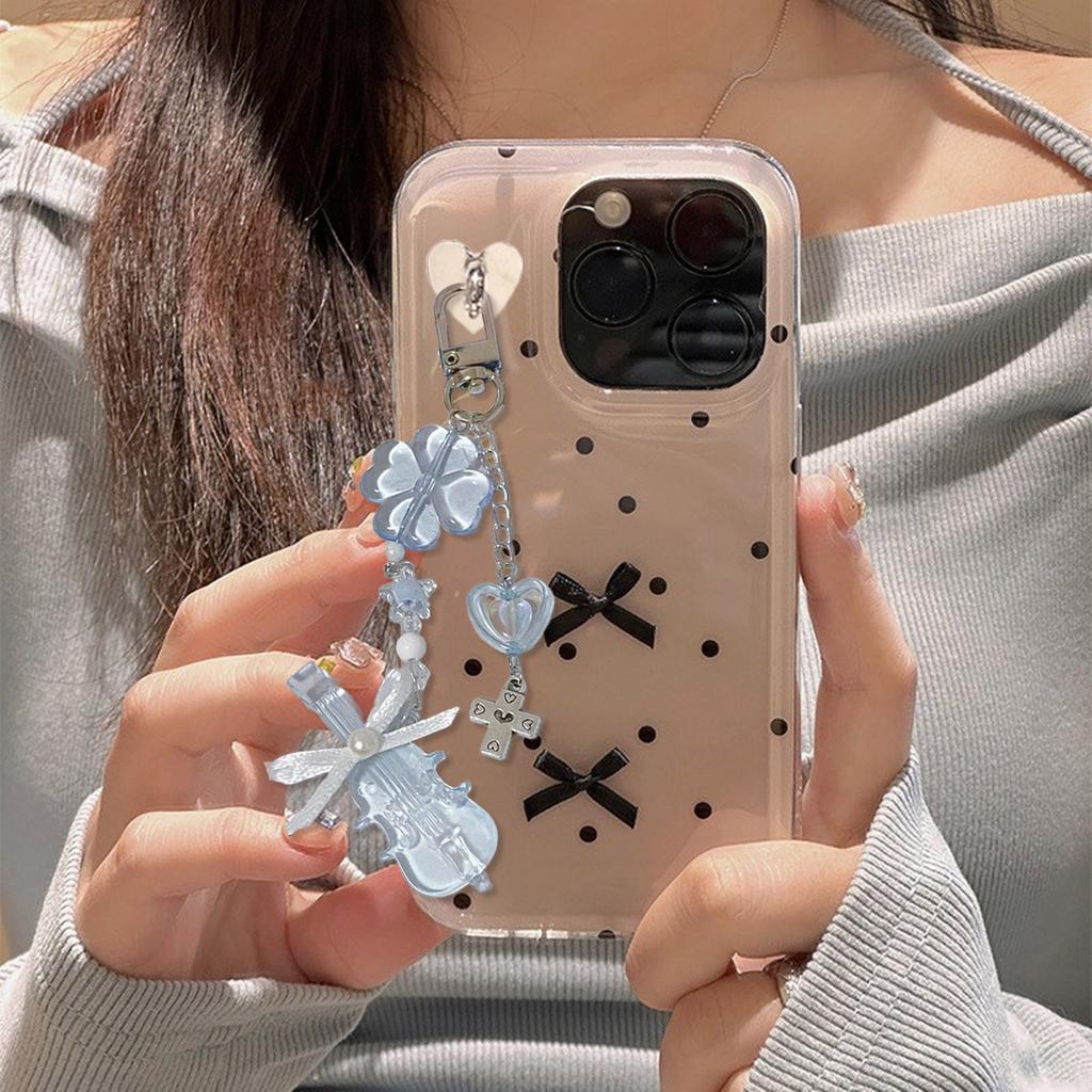 Stylish Violin Cellphone Charm Eye Catching Keyring Pendant Colorful Beaded Key Chain Fashionable Attachment for Bag