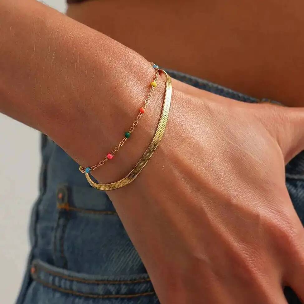 

SHIXIN 2026 New Colorful Beaded Chain Bracelet Women Summer Luxury Gold Color Stainless Steel Bangles Wedding Aesthetic Jewelry