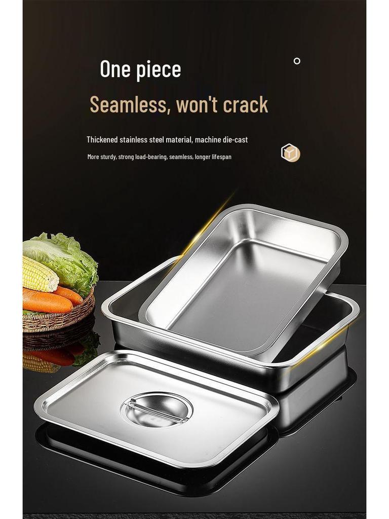 304 Stainless Steel Extra Large Deep Rectangular Self-Service Food Basin with Lid