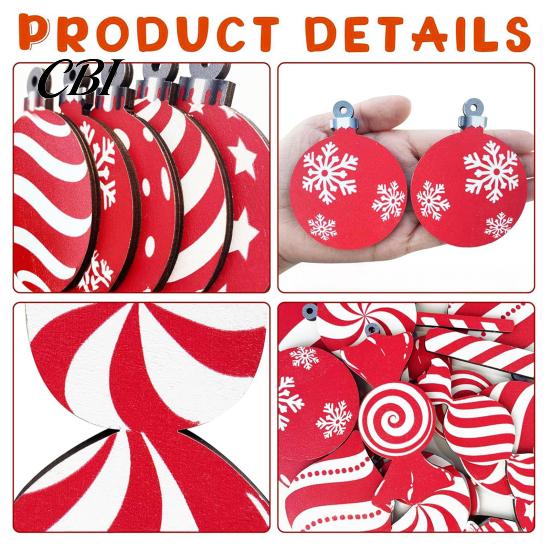 Seasonal Tree Ornament Set 12/24/36 Pcs Wooden Candy Cane Christmas Ornaments, Hanging Lollipop Ball Decor, Double-Sided Indoor Holiday Party Supplies