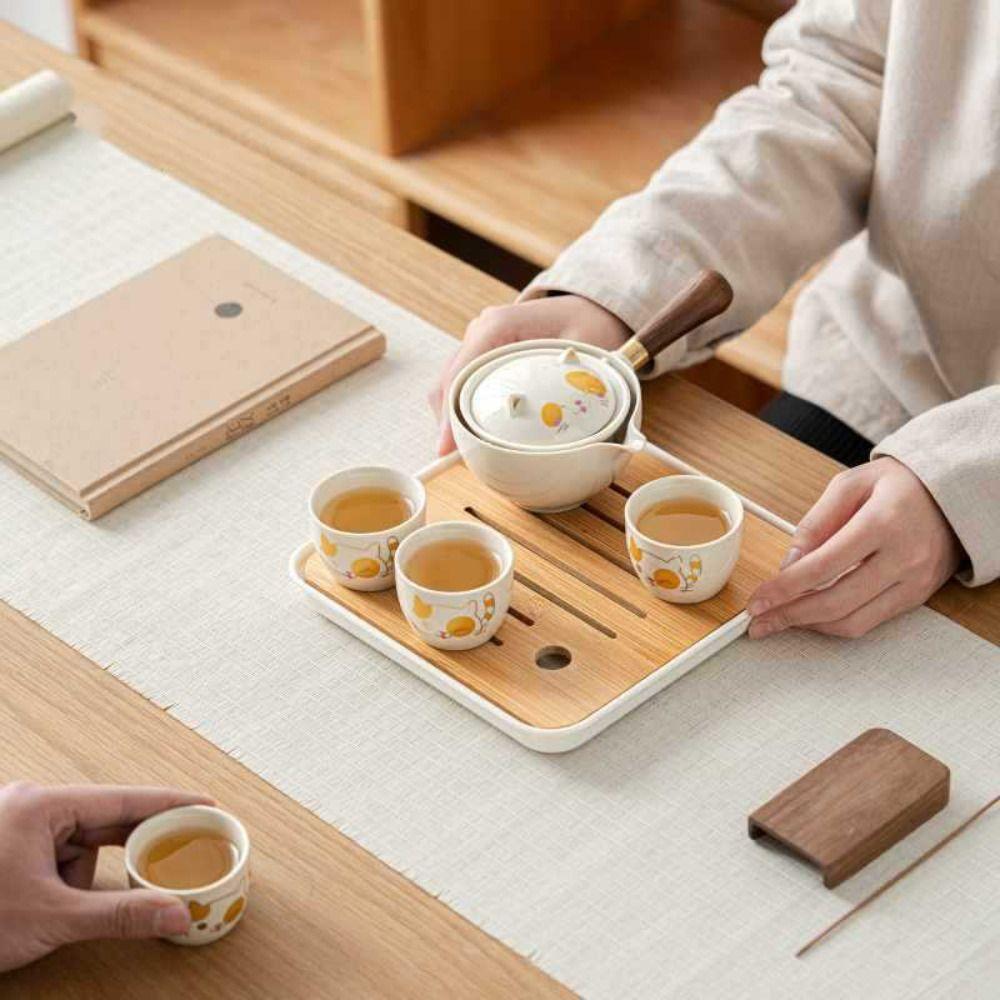 5/7pcs Ceramic Lucky Cat Teapot Set Japanese Style Bubble Tea Set Kung Fu Tea Pot Set  Office