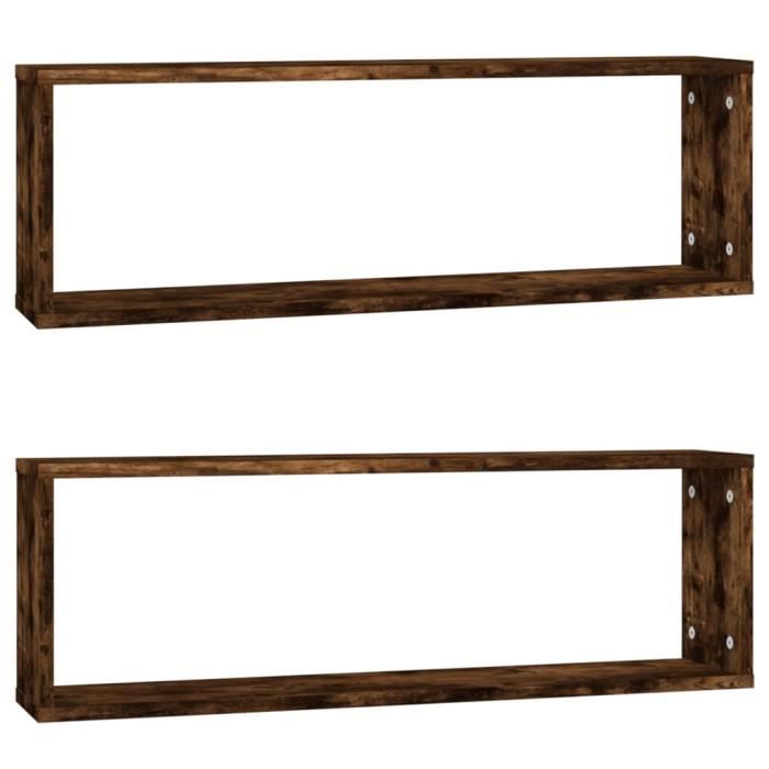 VidaXL Cube Wall Shelves 2 Pcs Smoked Oak 80x15x26.5 Cm 815915