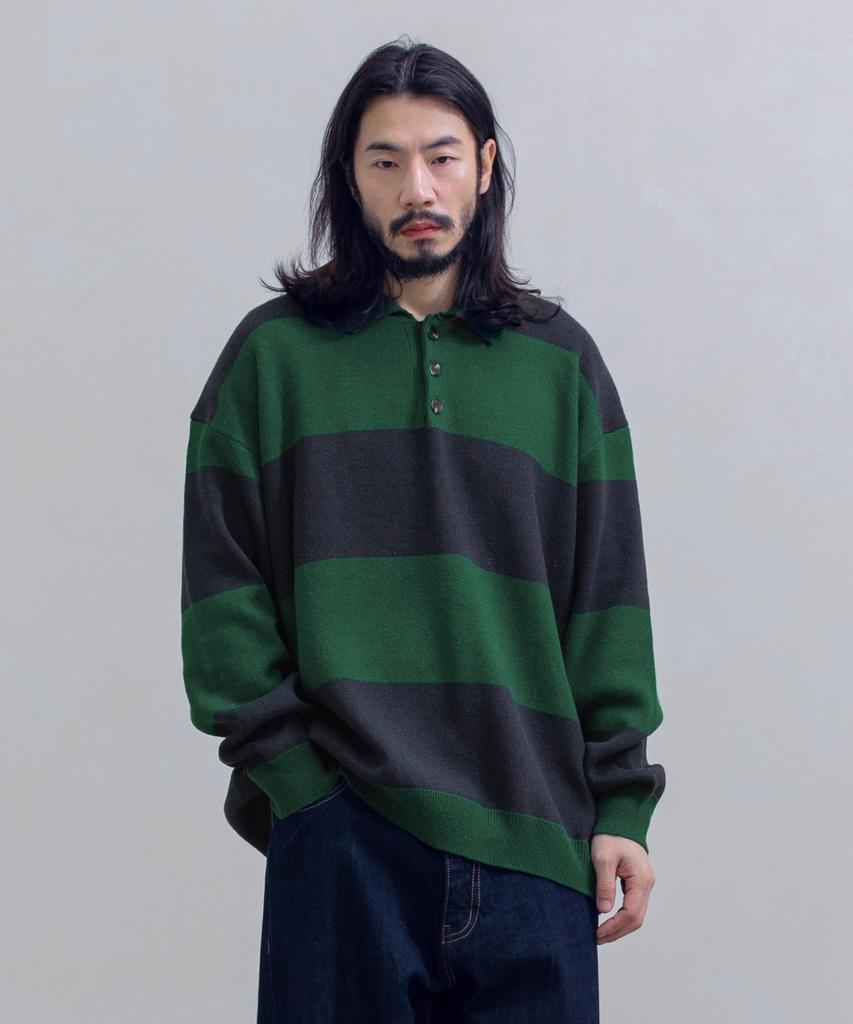 RUGGED HOUSE Striped Collar Drop Shoulder Knit 2 Colors