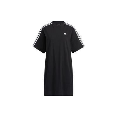 Neo Gerades Bein Gestreiftes Mikro-Logo Lässig Bequem Locker Sport Kurzarm Kleid Damen Kleider Schwarz HE4518
