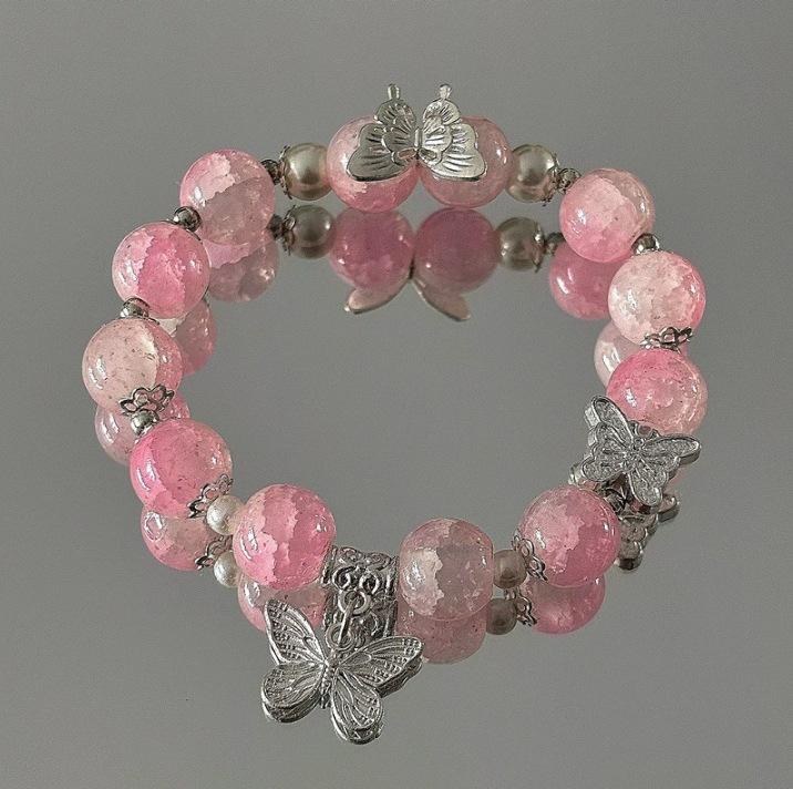 Bohemian Sweet  Beaded Bracelet for Women Girls Pink Color Imitation Jade Crystal Hand Jewelry Birthday Party Gifts