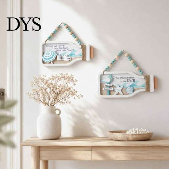 Rustic Wood Wall Hanging Wooden Drift Bottle Decors, Farmhouse Art, Beach Theme Coastal Decor Decorations, Mediterranean Style for Lake House Bedroom