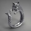 Vintage Thai Cat Ring Pet Live Mouth Ring Adjustable Ring Female