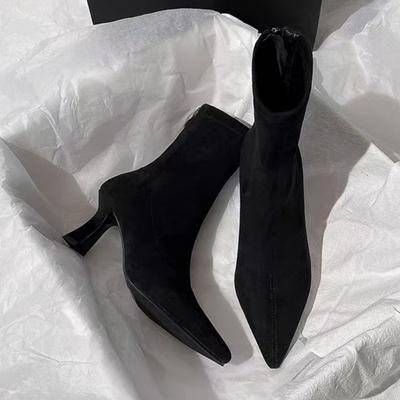 Fashion High Heels Ankle Boots Women Pointed Toe Shoes Suede Sexy Designer 2025 Winter New Fashion Snow Chelsea Boots Woman Pumps Botas