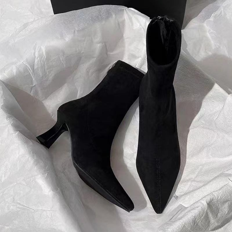 Fashion High Heels Ankle Boots Women Pointed Toe Shoes Suede Sexy Designer 2025 Winter New Fashion Snow Chelsea Boots Woman Pumps Botas