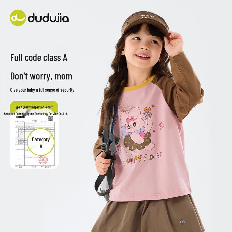 Dudu Family Spring Kids' Cartoon T-Shirt, 100% Pure Cotton, Soft & Skin-friendly, Ideal for Back to School.