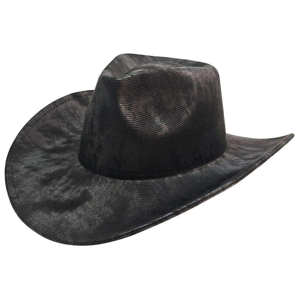 JYL TS DIY Black PU Cowboy Hat Ethnic Sun Protection Hat Faux Leather