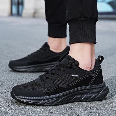 Herbst- und Winter Herrenschuhe Mesh-Sneaker Herren rein schwarz leichte Arbeitsschuhe leichte vielseitige Schuhe