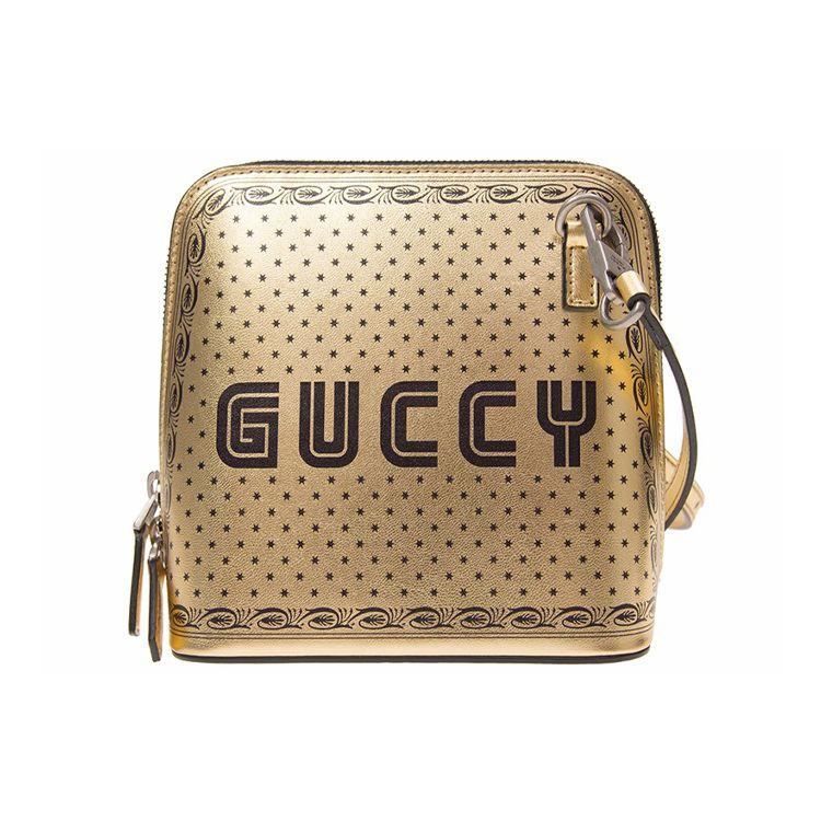 Gucci Guccy Star Print Zipper Leather Shell Bag Unisex Handbags Gold 511189-K2YPN-8275