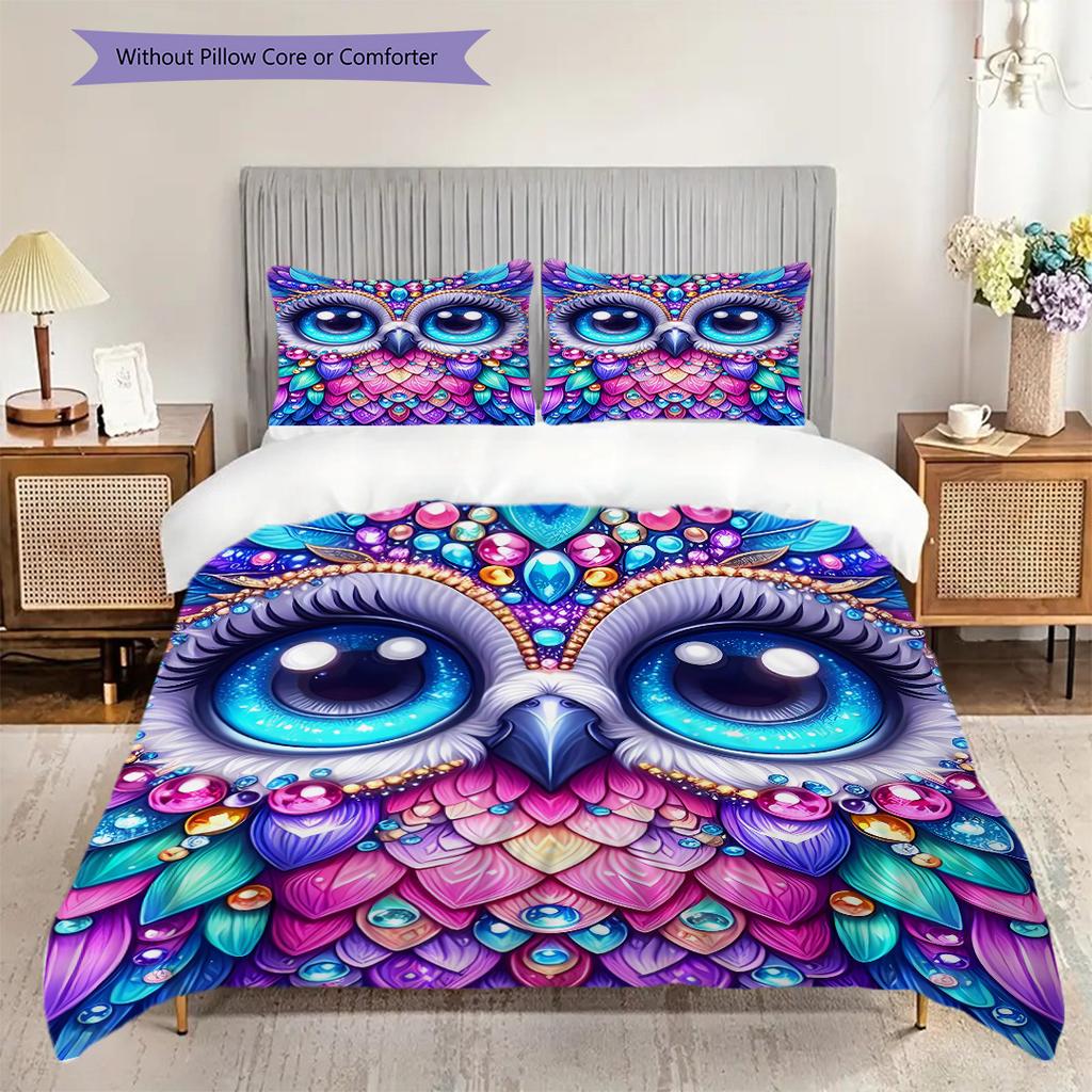 Sada povlečení s motivem sovy Sada prošívaných dek Povlak na přikrývku Povlak na polštář Domácí dekorace Dárek k narozeninám (1 * povlak na peřinu + 2 * povlak na polštář, bez jádra)