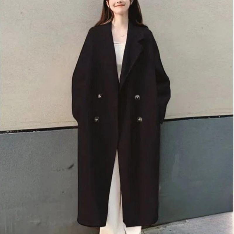 

Новое длинное шерстяное пальто для женщин на осень и зиму 3XL чёрный