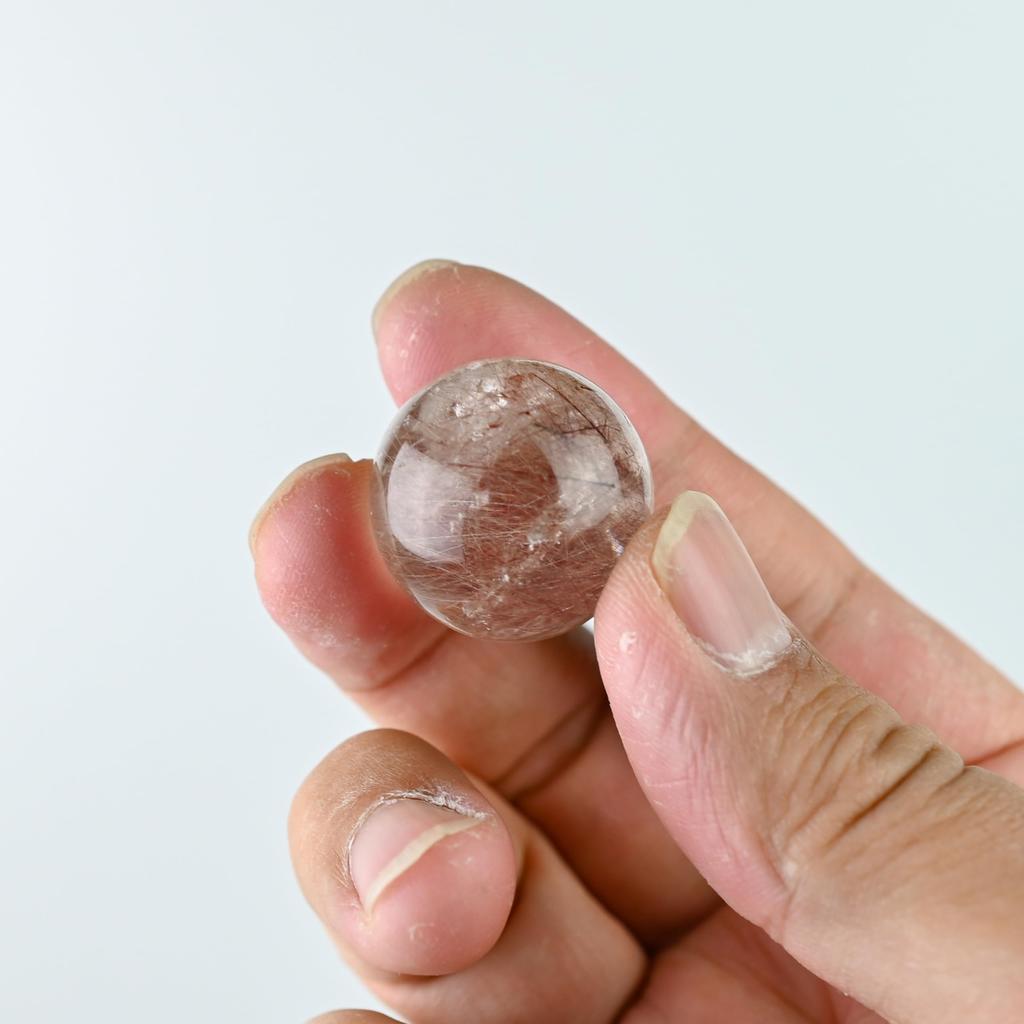 Eigado Rutilated Quartz Red Rutilated Good Work Power Amulet Sphere, 25mm, 21.7g, Quartz, Fortune, Luck, Stone,