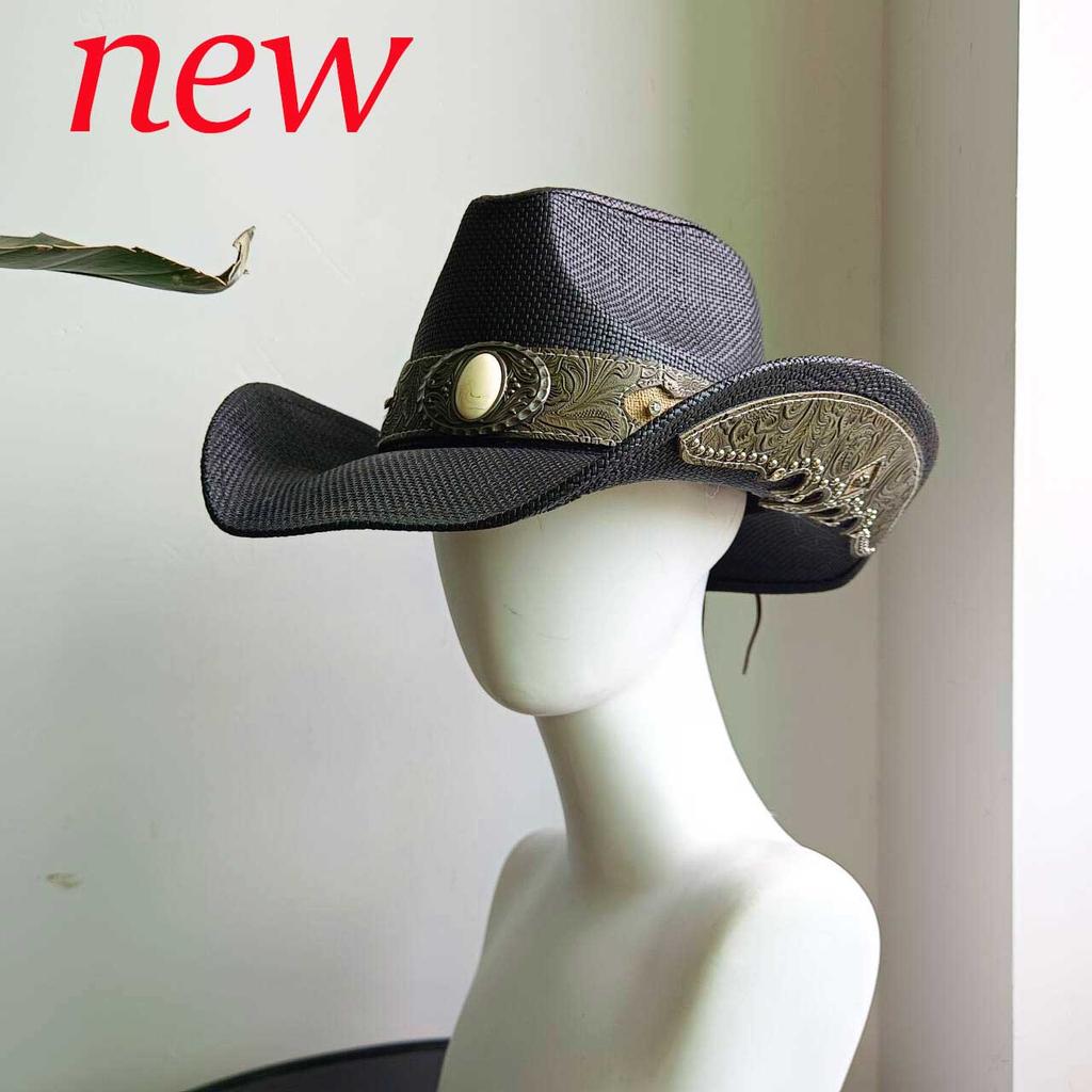 Western cowboy straw hat men and women retro wide-brimmed Cowboy Straw Hat Embroidered Wide Brim chapeau cowboy