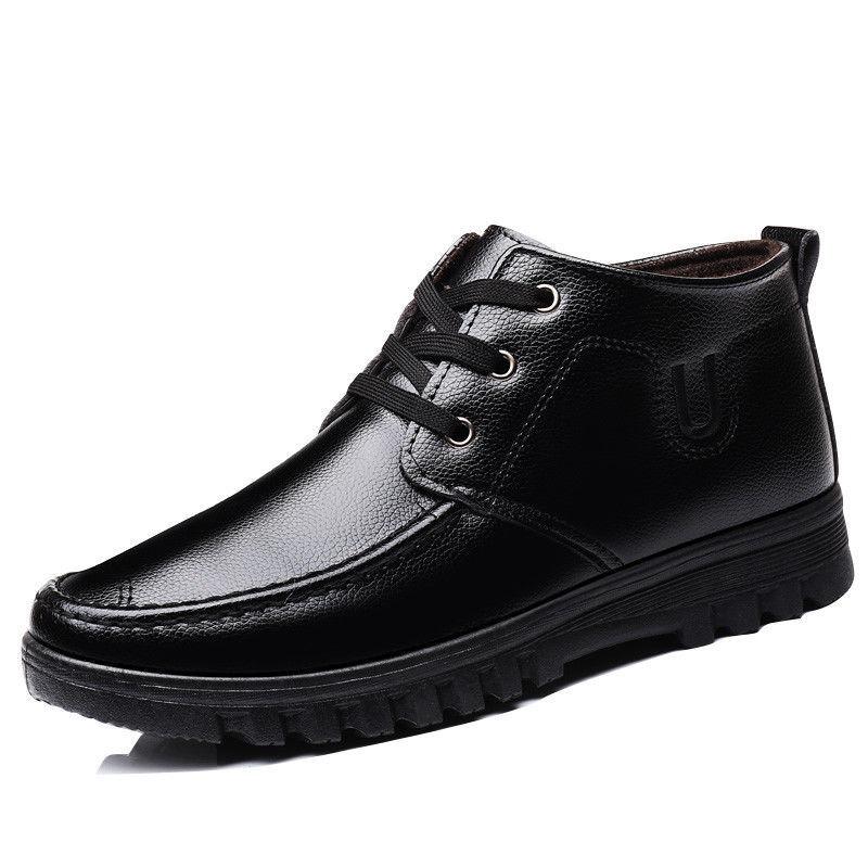 Men's cotton shoes, leather and wool integrated winter warm and velvet thickened high-top snow boots
