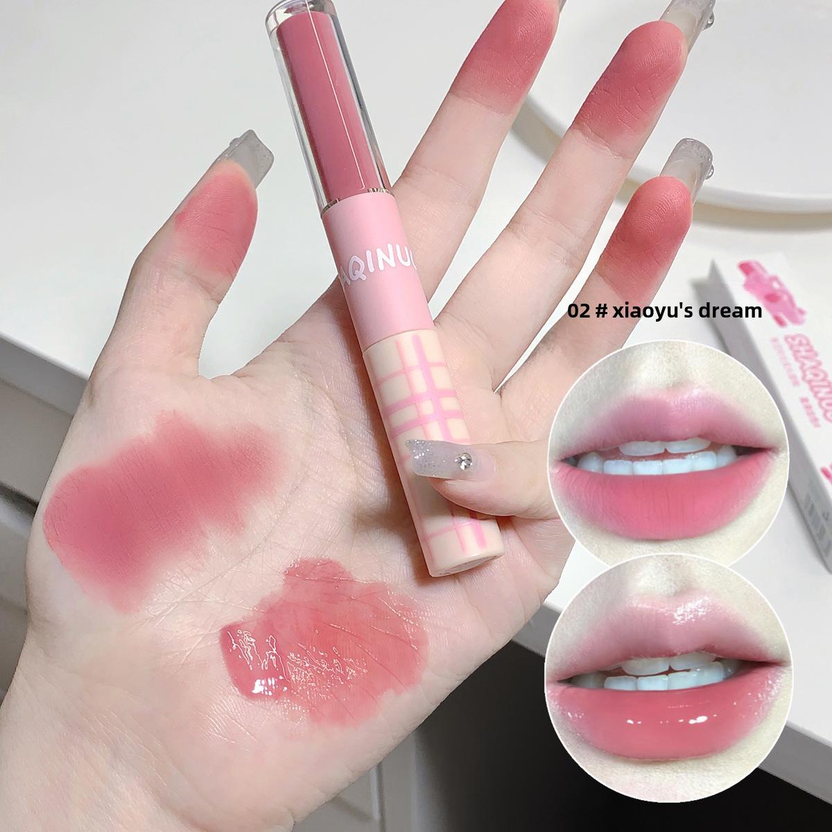 

Двусторонняя помада-блеск для губ, матовый бархат и легкий блеск для губ, стойкое увлажнение, двухцветный макияж для губ 02