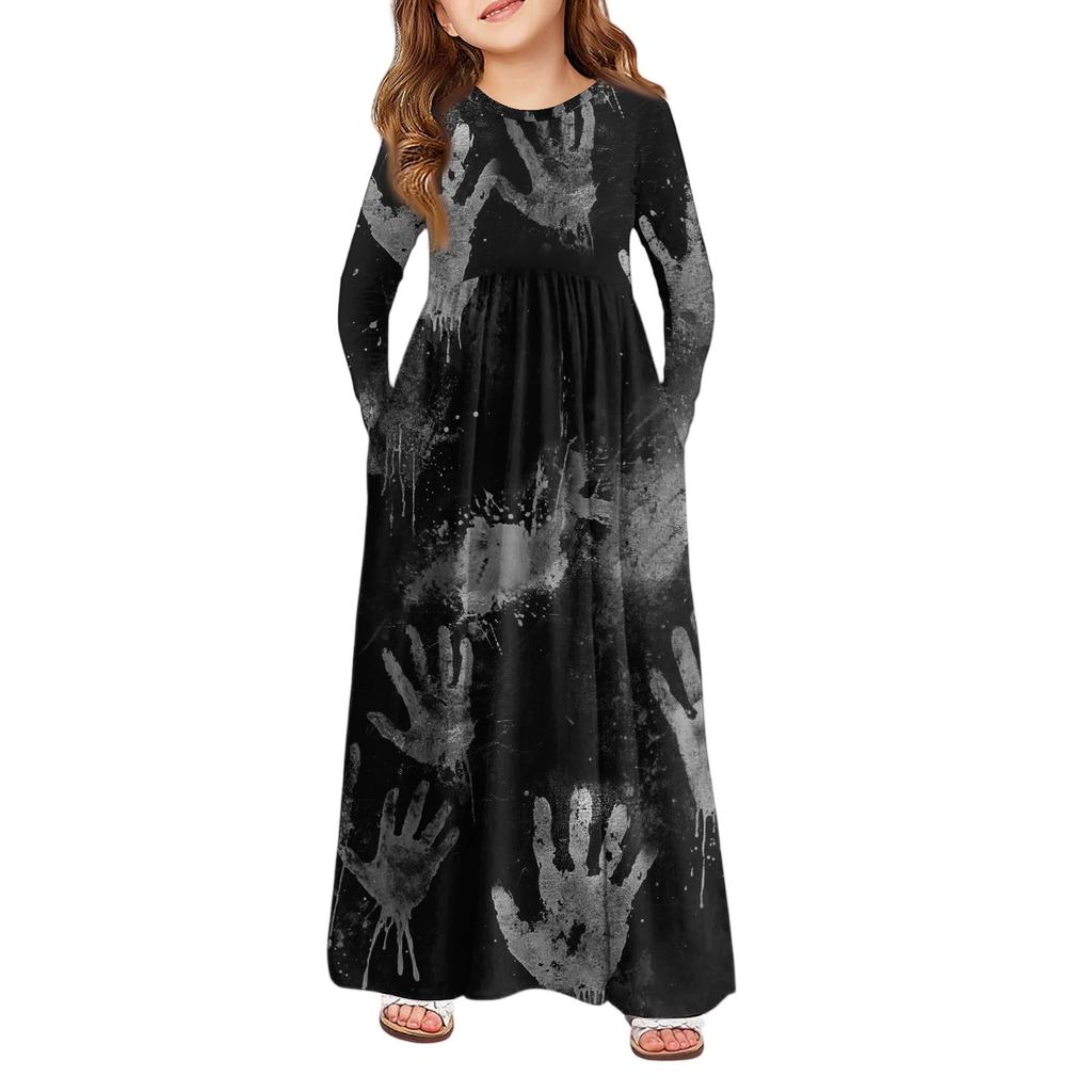 Girls' Maxi Dress Halloween Day- Long Sleeve Pocket Dress