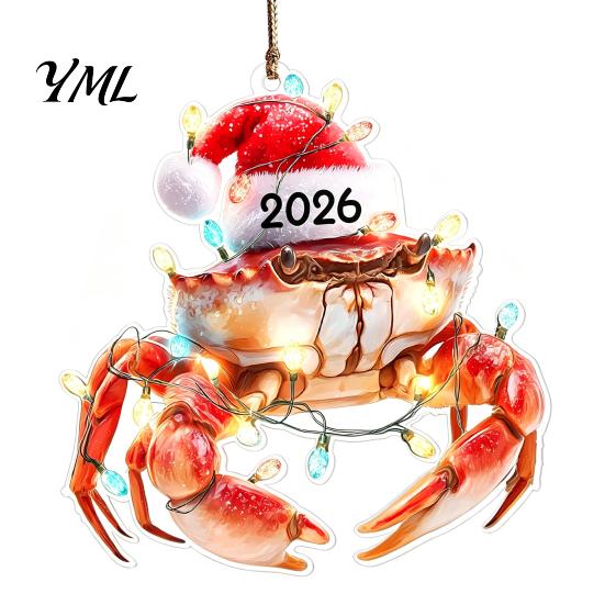 Decorative Animal Figurines for Home Christmas Hanging Ornaments with Lanyard, Cute Double Sided Pendant 2026 Themed Holiday Decorations Santa Hat, 2D