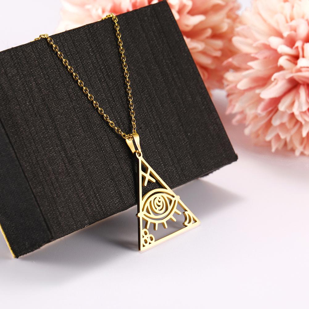 LIKGREAT Vintage Egyptian Egypt Pyramid Women Necklace Evil Eye Triangle Illuminati Pendant Choker Stainless Steel Jewelry