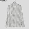INCERUN Men Tie Up V Neck Long Sleeve Semi-Sheer Polka Dots Loose Shirts