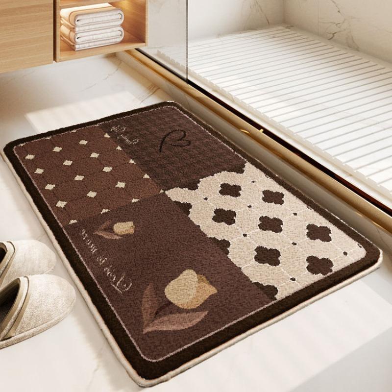 Thick Imitation Cashmere Floor Mat, Simple Water Absorbing and Anti Slip Bathroom Water Absorbing Floor Mat