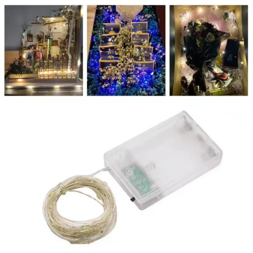 10PCS 10/20M Fairy Lights Měděná stříbrná drátěná krabička na baterie LED řetězová světla pro vánoční ložnici Party Svatební dekorace Dárky