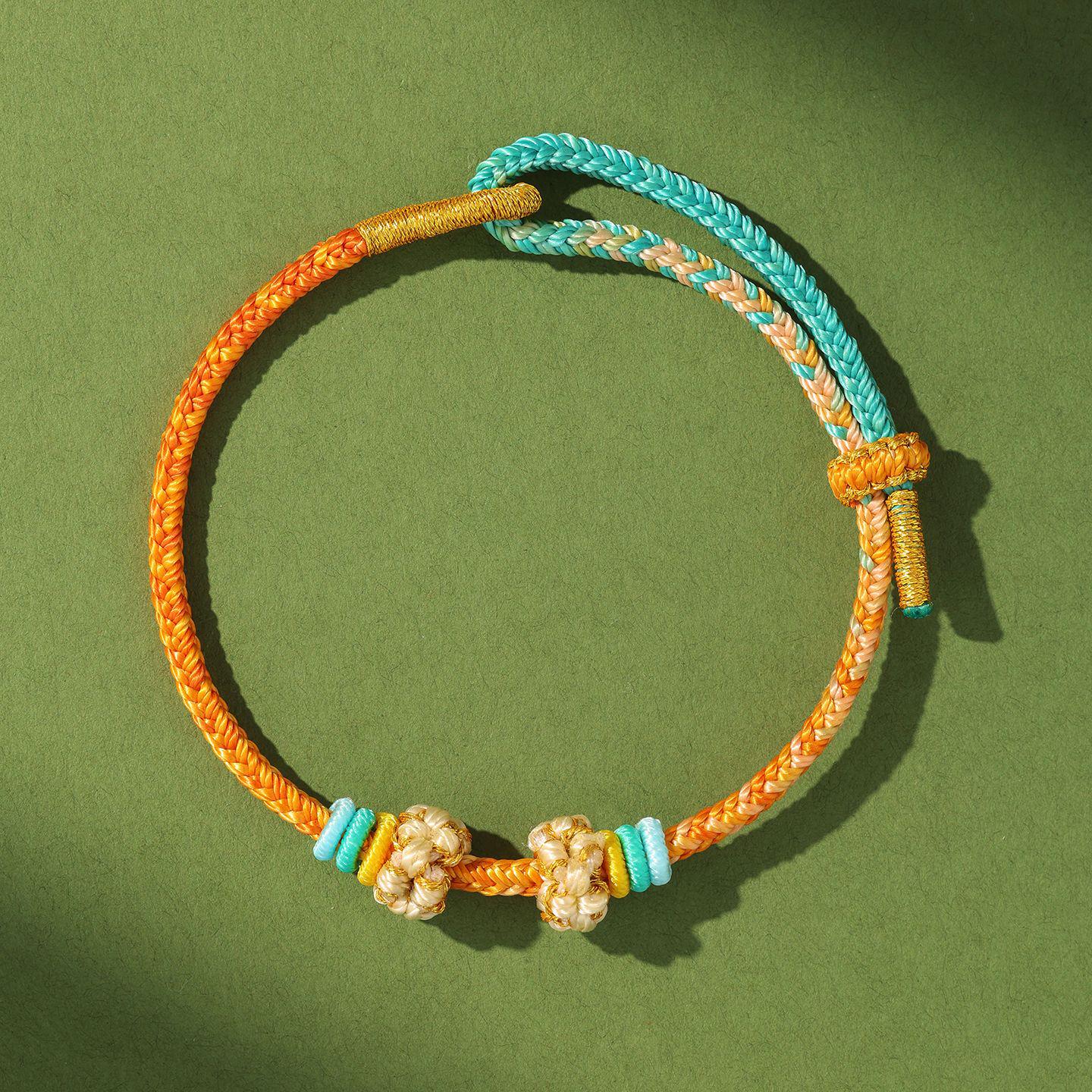Peach Blossom Knot Hand Rope: Gold-Stringable, Handmade Red Eight-Strand Braid Bracelet for Men and Women