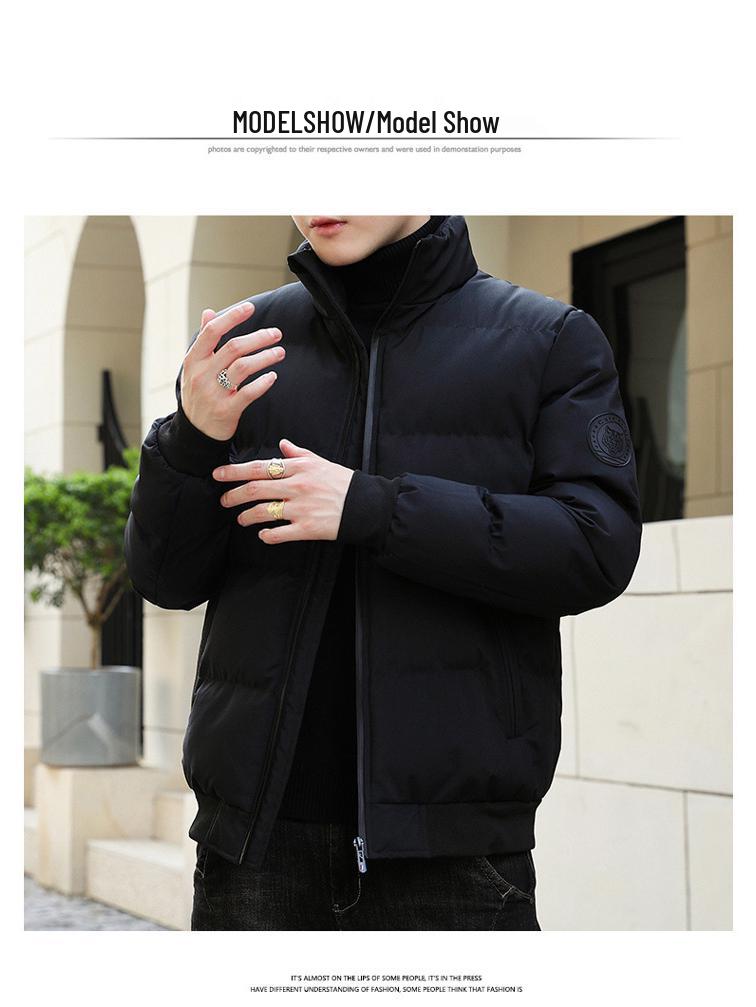 Cross Letter Men's Lightweight Winter Cotton Padded Stand Collar Jacket