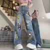 2024 Women's High-Waist American Graffiti Print Wide-Leg Jeans - Summer Casual Loose Fit